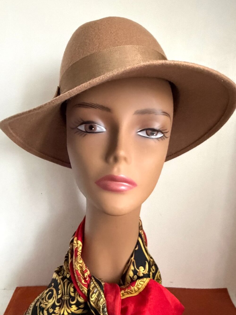 Vintage 50s Fedora Hat USA Lancaster Tilt Camel Tan Wide Brim Bow Western Boho